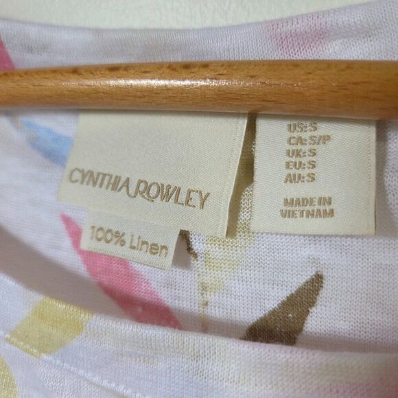 EUC CYNTHIA ROWLEY BOATNECK SUMMER PRINT LINEN TOP SIZE SMALL - Picture 9 of 13